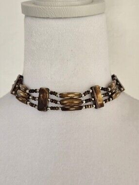 Handcrafted Brown Multi-Strand Beaded Choker Necklace